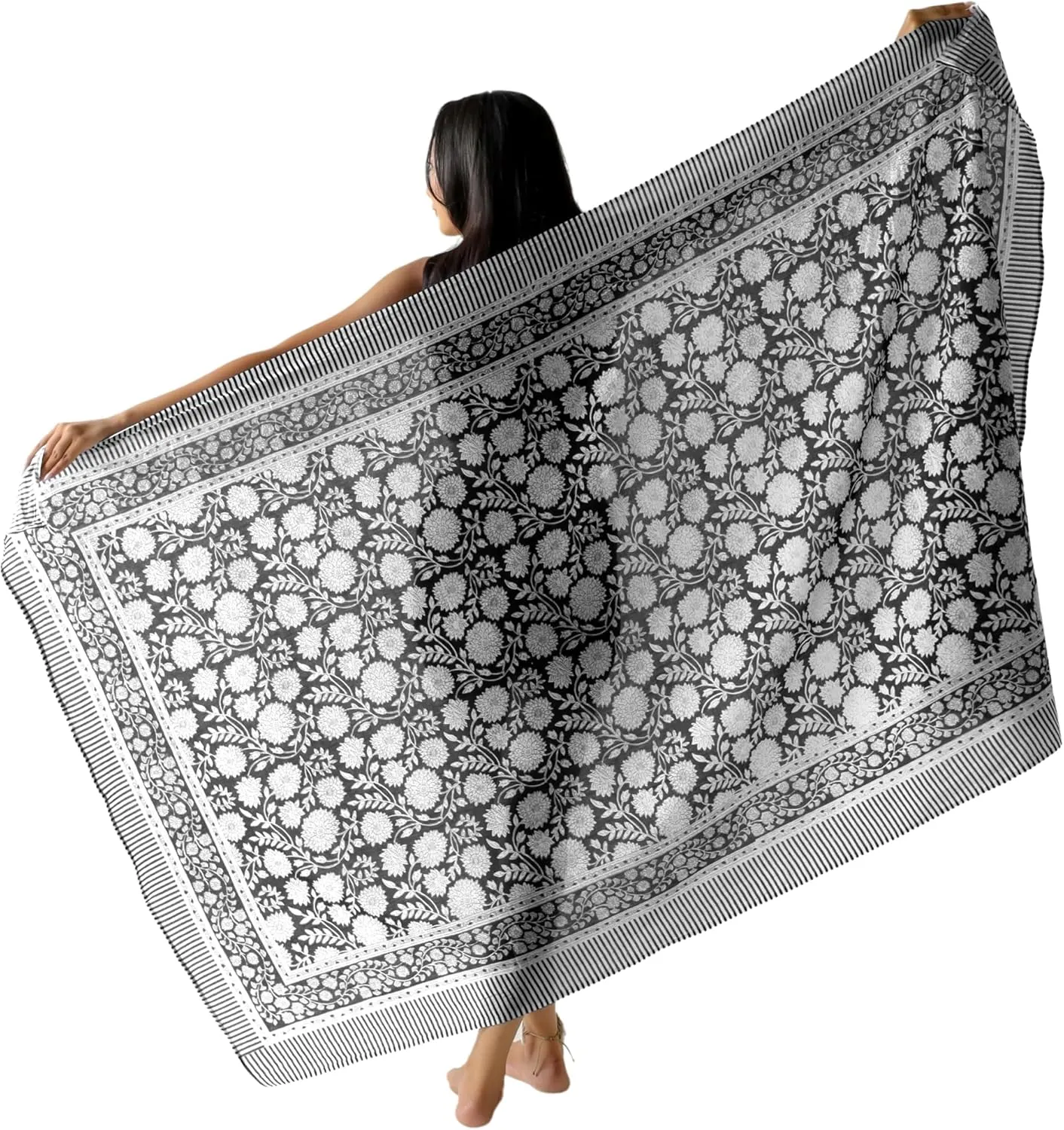 100% Cotton Sarong Coverup for Women Indian Hand Block Print Swimsuit Pareo Wrap Skirt Beach Bikini Cover Up Long (73" x 43")