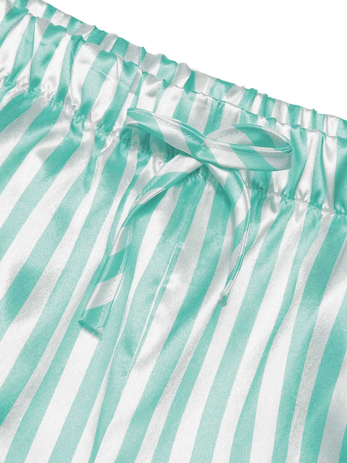 1960s Lapel Stripes Satin Pajamas Set