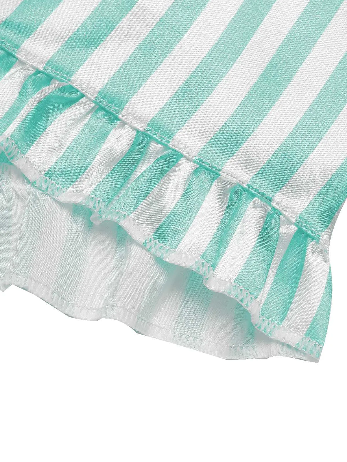 1960s Lapel Stripes Satin Pajamas Set
