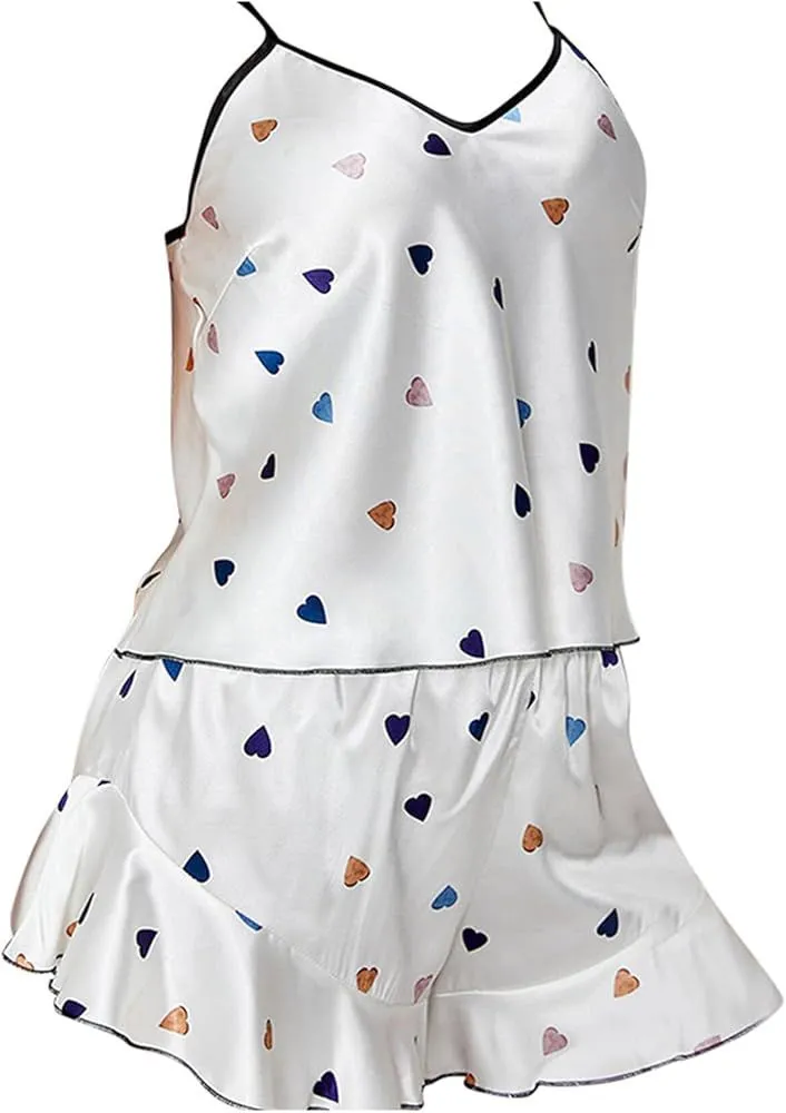 2 Piece Pajamas Set for Women Super Soft Sling Sleeveless Top Short Pants Sleepwear 512425