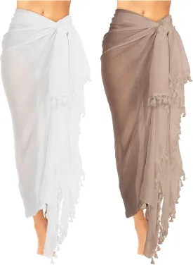 2 Pieces Women Beach Batik Long Sarong Swimsuit Cover up Wrap Pareo with Tassel for Women Girls