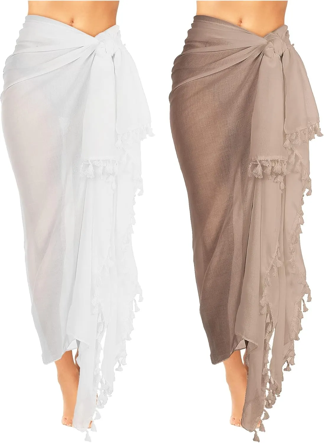 2 Pieces Women Beach Batik Long Sarong Swimsuit Cover up Wrap Pareo with Tassel for Women Girls