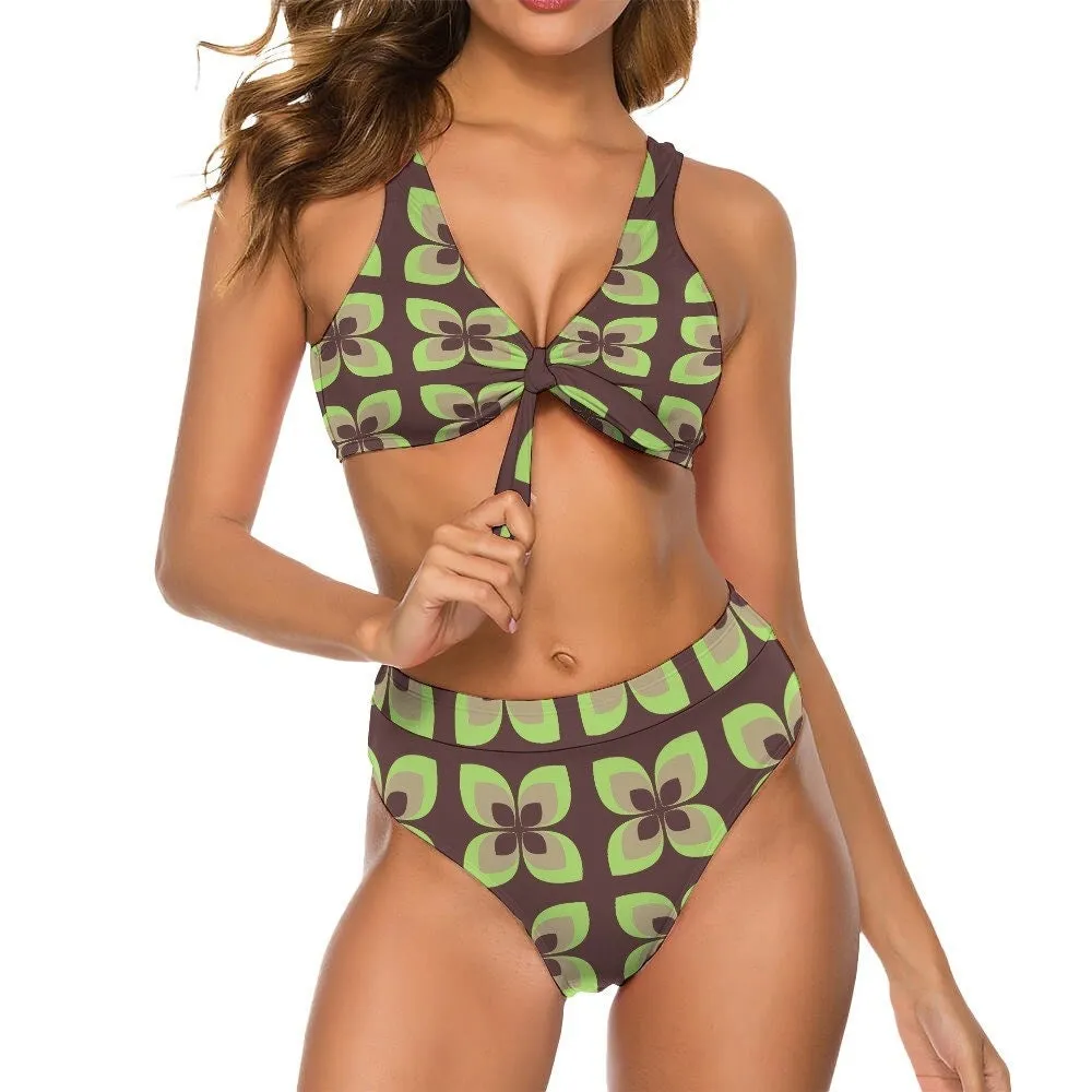 60s Style Bikini, High Waist Bikini, Mod 60s Swimsuit, Green Bikini, Retro Bikini, Bikini Set,Two Piece bikini,Women's Bikini,Retro Swimsuit