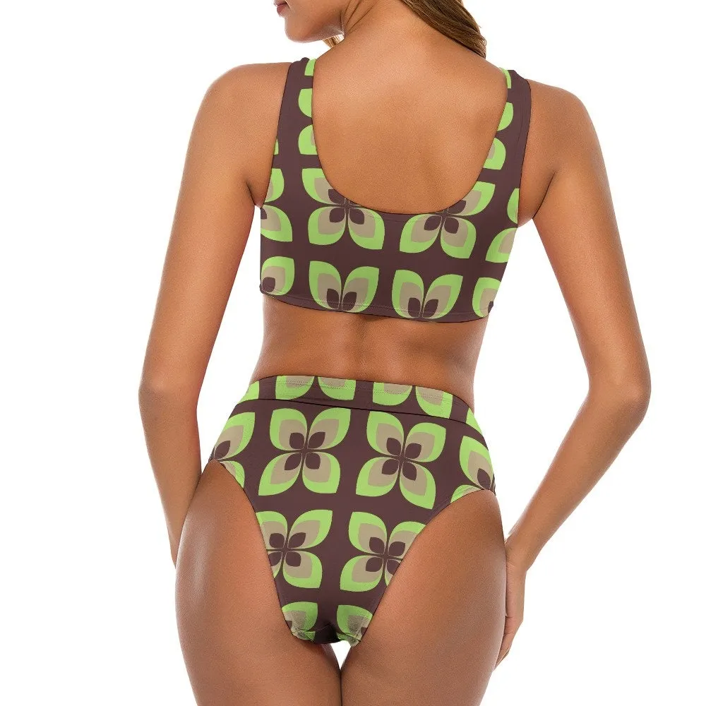 60s Style Bikini, High Waist Bikini, Mod 60s Swimsuit, Green Bikini, Retro Bikini, Bikini Set,Two Piece bikini,Women's Bikini,Retro Swimsuit