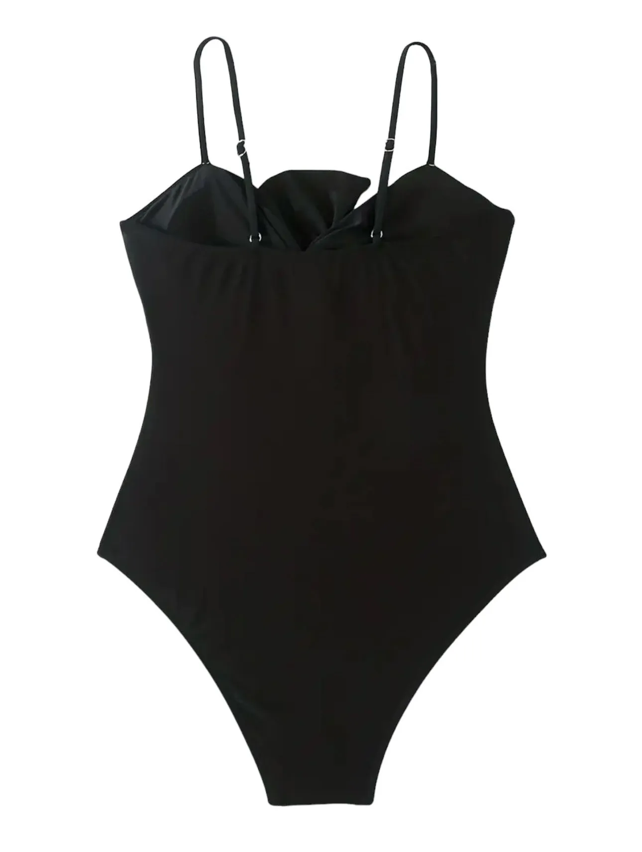 AD Two-piece Fashionable Bow One-piece Swimsuit, Solid Color Retro Skirt Black XL