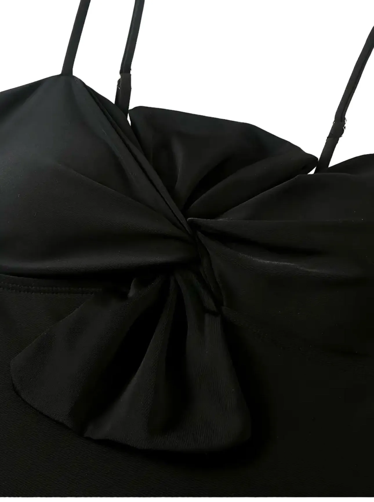 AD Two-piece Fashionable Bow One-piece Swimsuit, Solid Color Retro Skirt Black XL