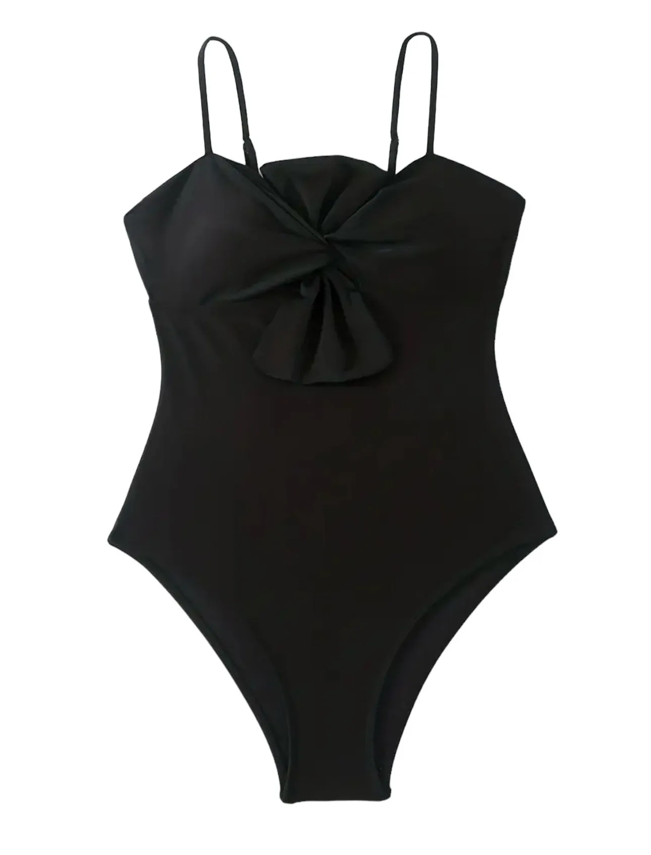 AD Two-piece Fashionable Bow One-piece Swimsuit, Solid Color Retro Skirt Black XL