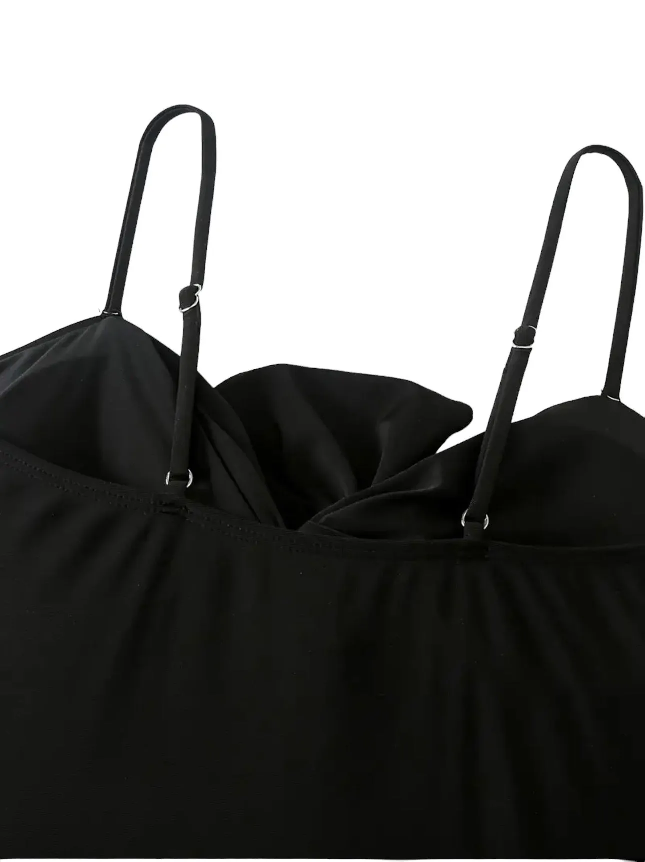 AD Two-piece Fashionable Bow One-piece Swimsuit, Solid Color Retro Skirt Black XL