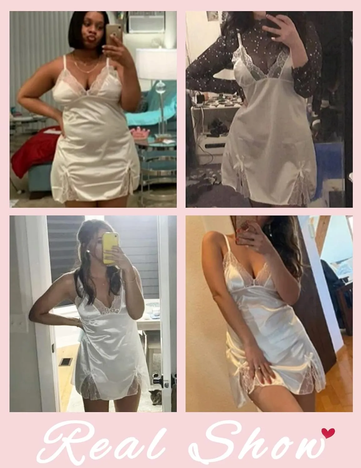 ADOME Lingerie for Women Lace Chemise Nightgown Satin Babydoll Dress Silk Slip Nightwear S-XXL