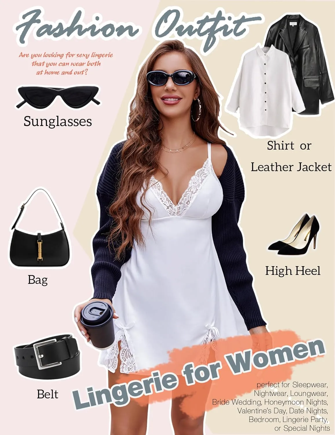 ADOME Lingerie for Women Lace Chemise Nightgown Satin Babydoll Dress Silk Slip Nightwear S-XXL