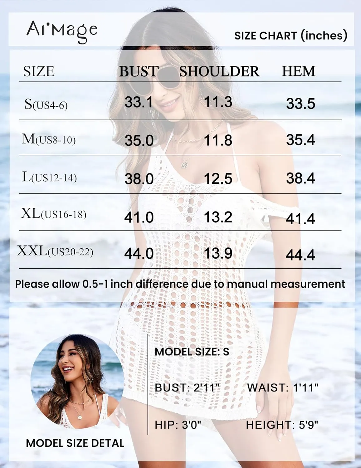 AI'MAGE Womens Crochet Swimsuit Cover Ups Beach Hollow Out Tank Coverup Dress Slit Bikini Bathing Suit Cover Up S-XXL