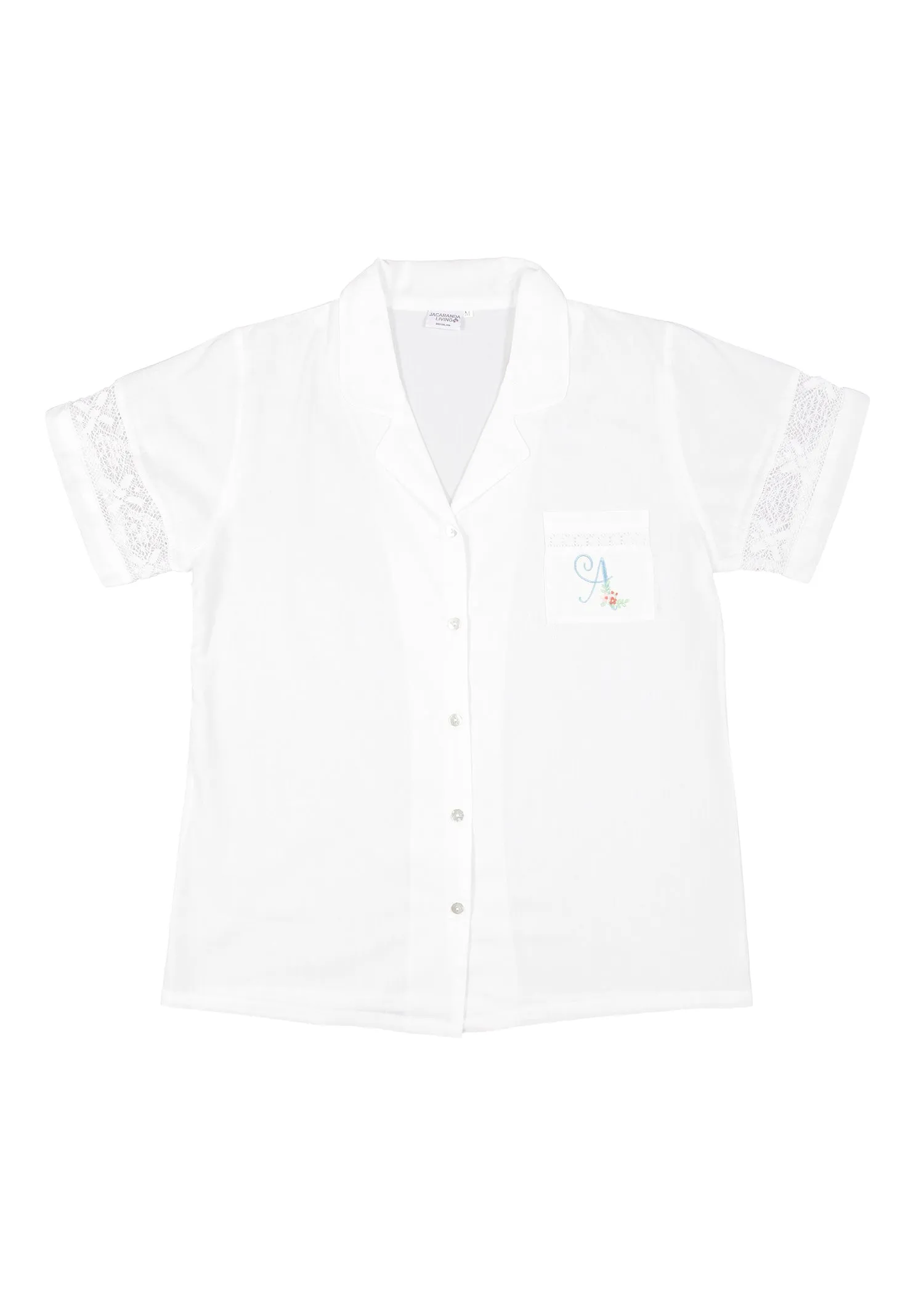Alison Short Sleeve White Cotton Pajama Pant Set
