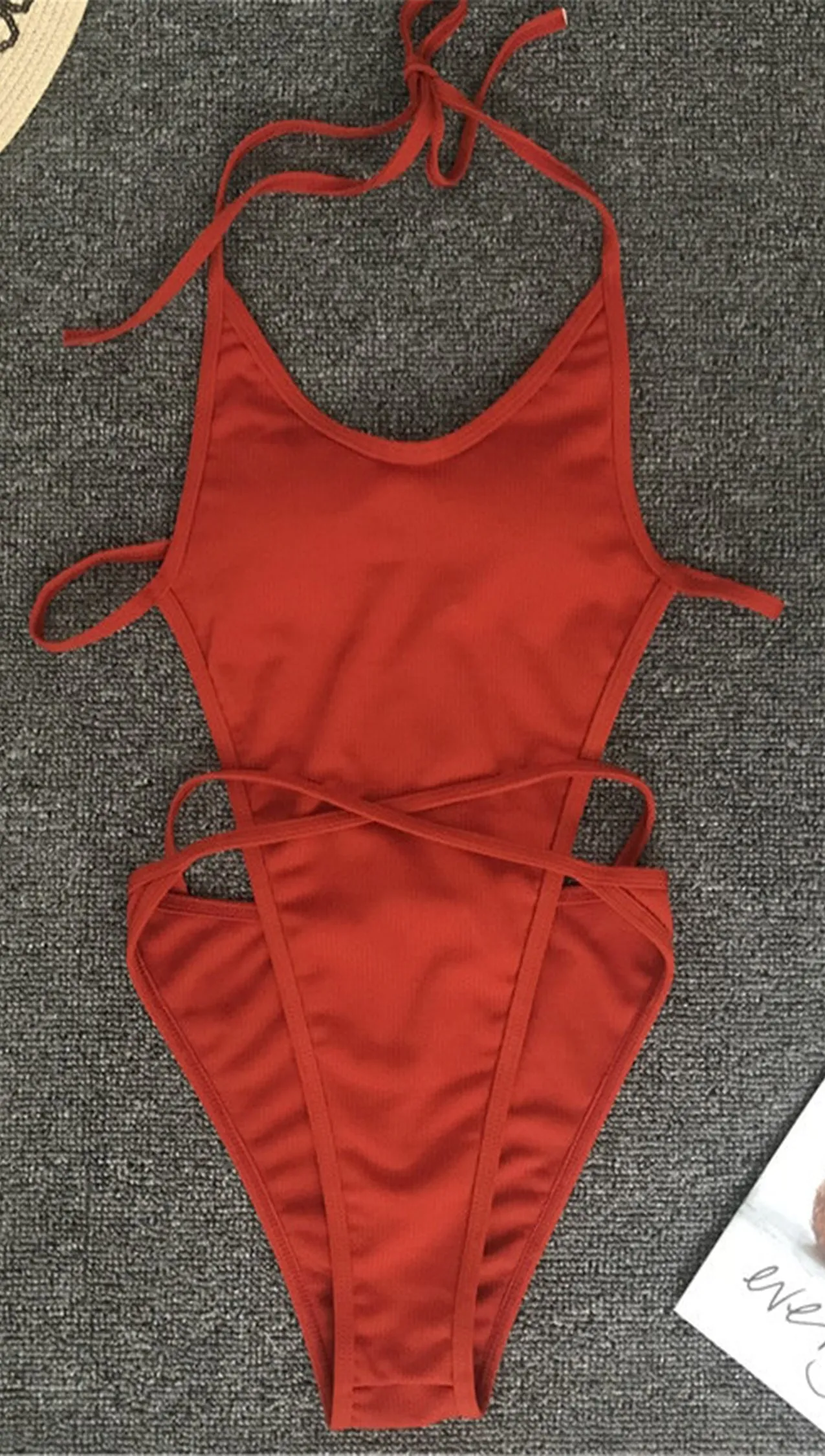 Arianna One Piece Strappy Lace Up Swim Rust
