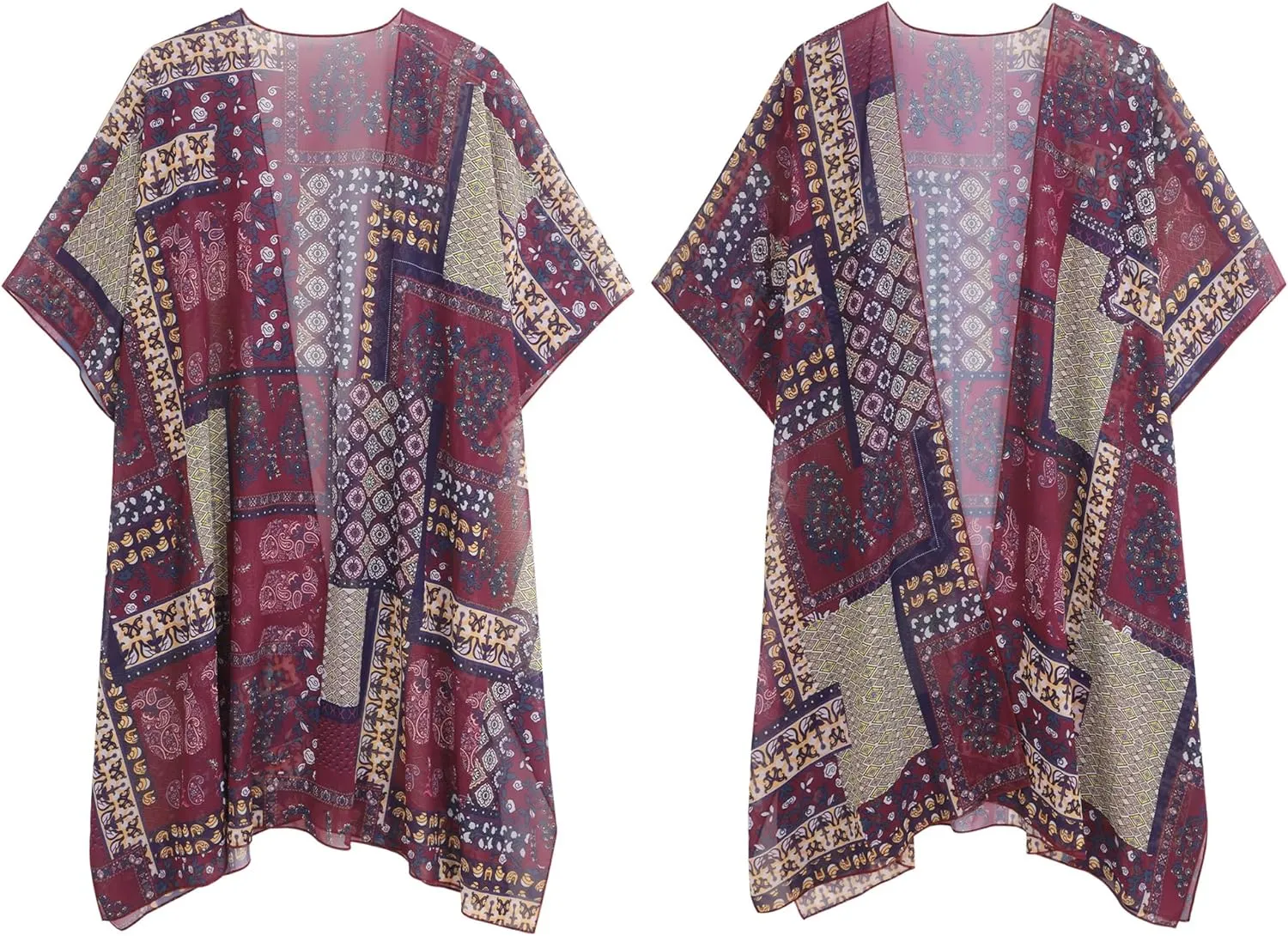BB&KK Women Kimono Cardigans Casual Summer Tops Beach Cover up Open Front Floral Print Chiffon Loose Bikini Cover Ups