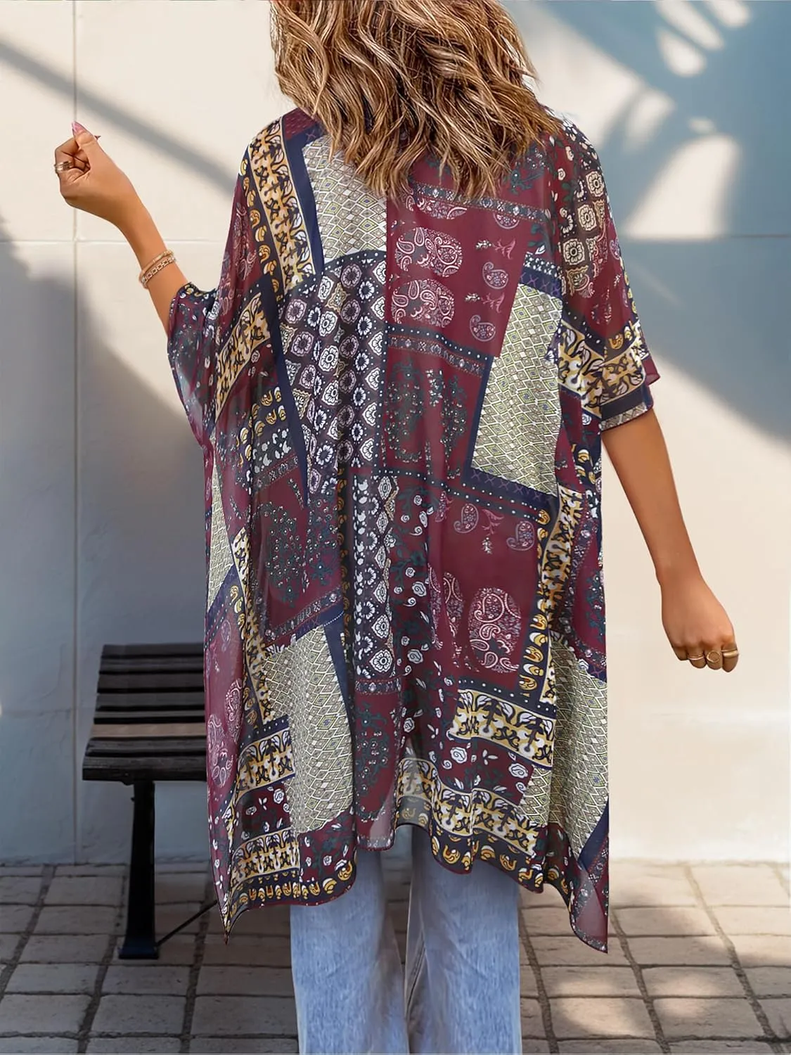 BB&KK Women Kimono Cardigans Casual Summer Tops Beach Cover up Open Front Floral Print Chiffon Loose Bikini Cover Ups