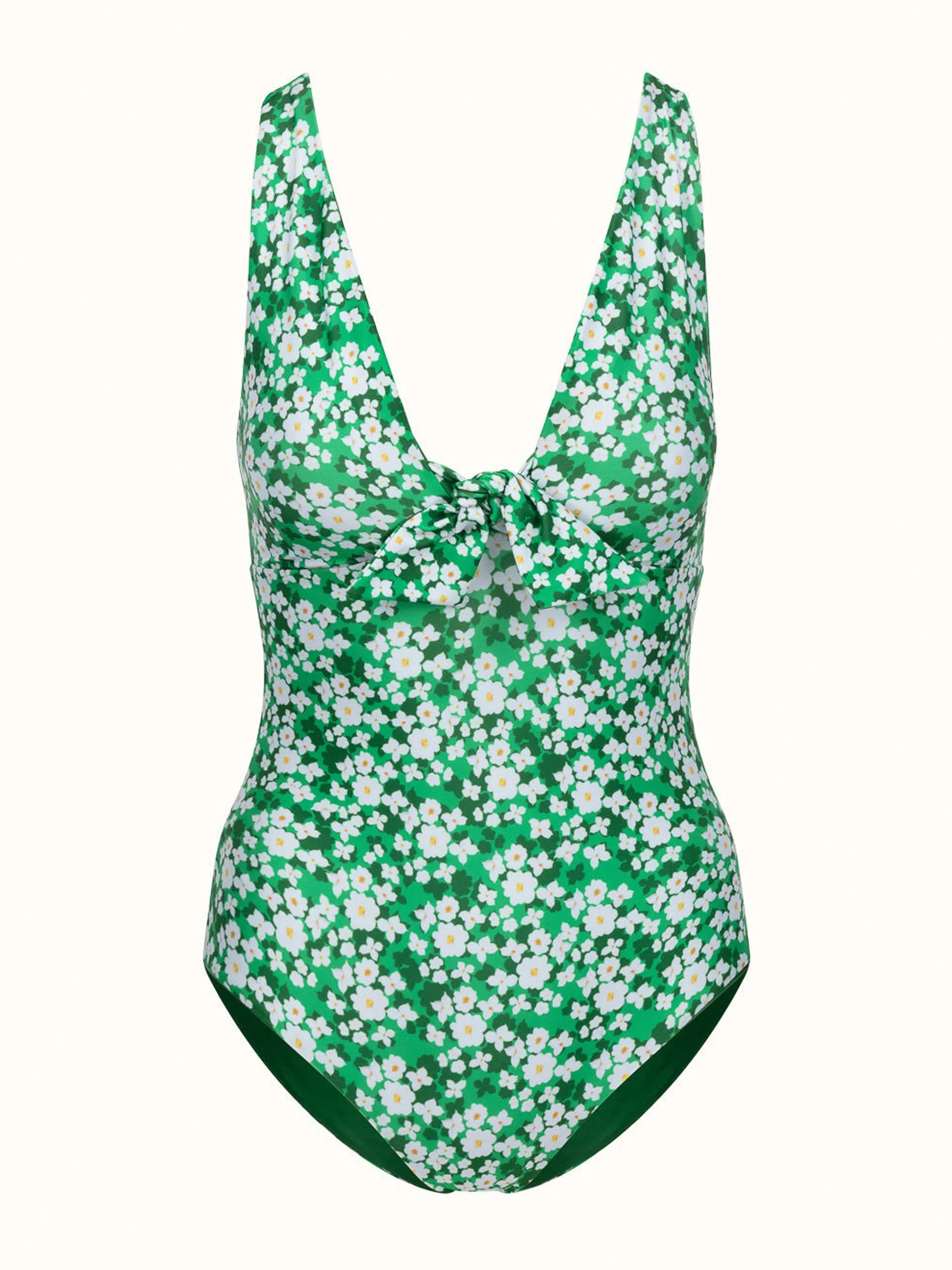 Borgo de Nor x Talia Collins green and white pallas bow tie swimsuit