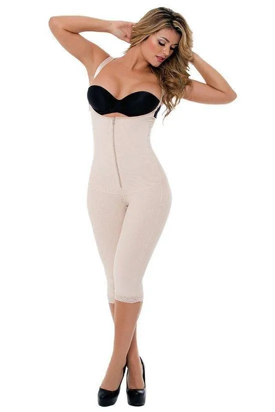 Calf-length Full Body Shaper with Belly & Crotch Zipper