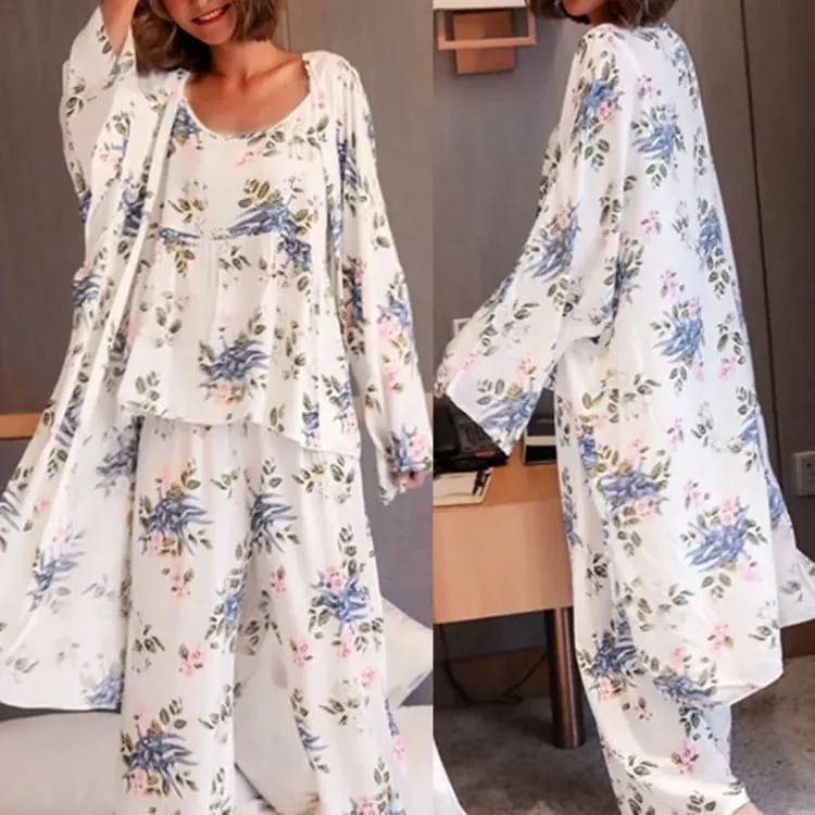 Cardigan Pajamas Ladies Three-Piece Suit Printed Sling X4420756