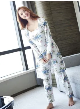 Cardigan Pajamas Ladies Three-Piece Suit Printed Sling X4420756