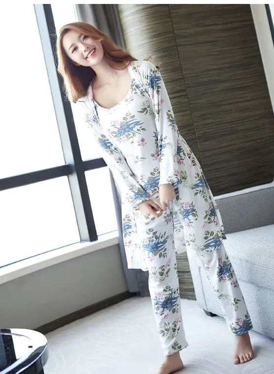 Cardigan Pajamas Ladies Three-Piece Suit Printed Sling X4420756
