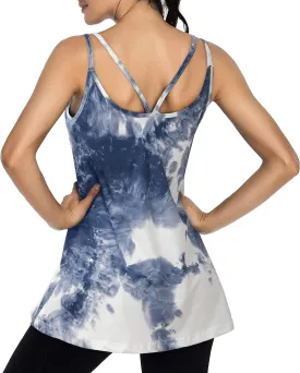 Cestyle Spaghetti Straps Camisole with Built-in Padded Shelf Bra for Women Dressy Casual, Scoop Neck Tunic Length Tank Tops