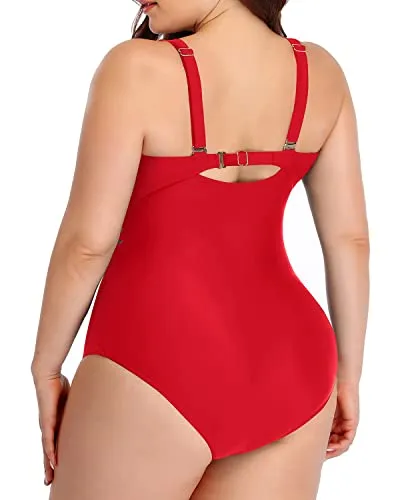 Comfortable Mesh One Piece Swimsuits Plus Size-Red