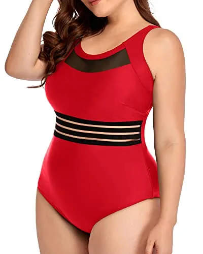 Comfortable Mesh One Piece Swimsuits Plus Size-Red