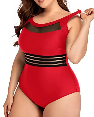 Comfortable Mesh One Piece Swimsuits Plus Size-Red
