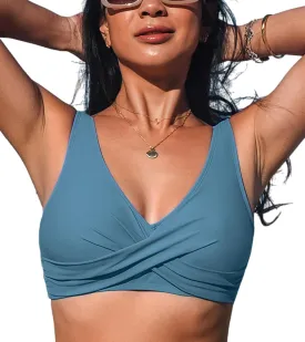 CUPSHE Women Swimsuit Bikini Top Wrap Self Tie Bathing Suit with Fixed Wide Straps