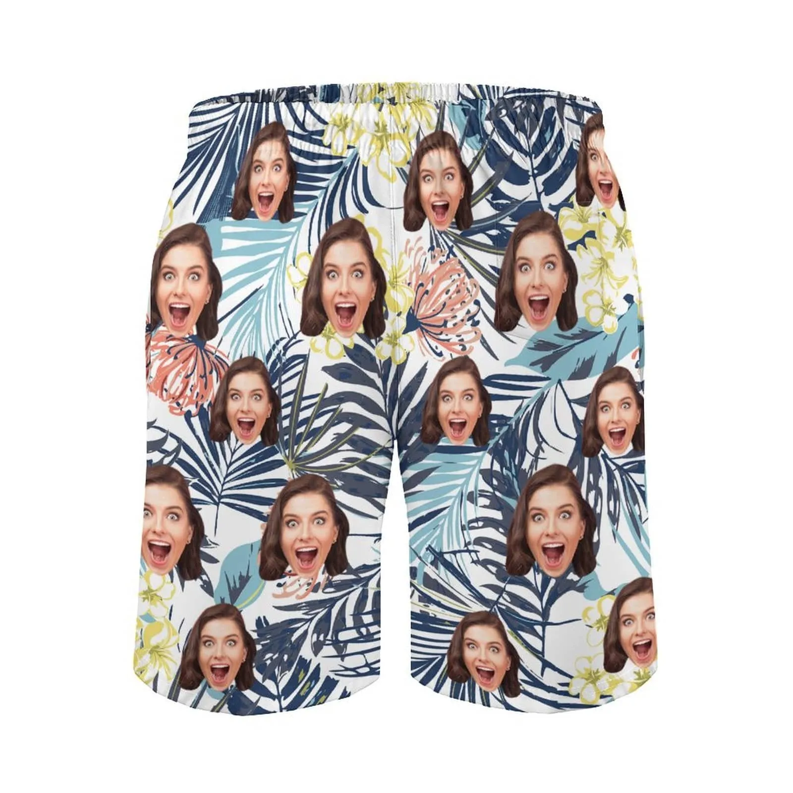 Custom Face Leaves Couple Swim Shorts&Dress Men's Swim Trunks Women's Beach Sling Skirt