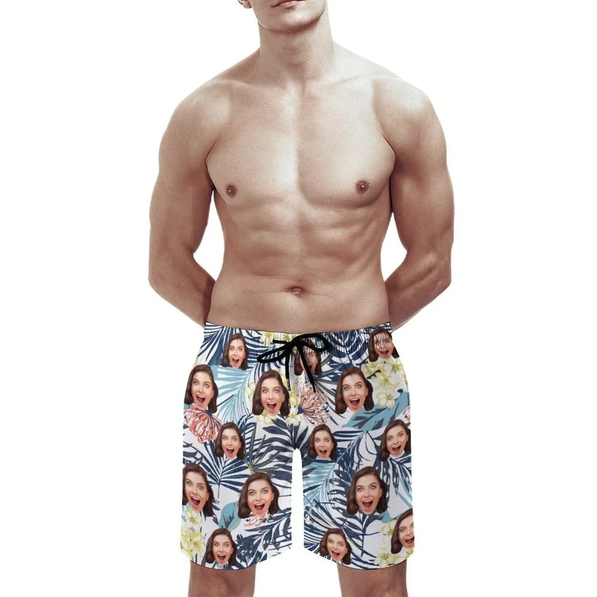 Custom Face Leaves Couple Swim Shorts&Dress Men's Swim Trunks Women's Beach Sling Skirt