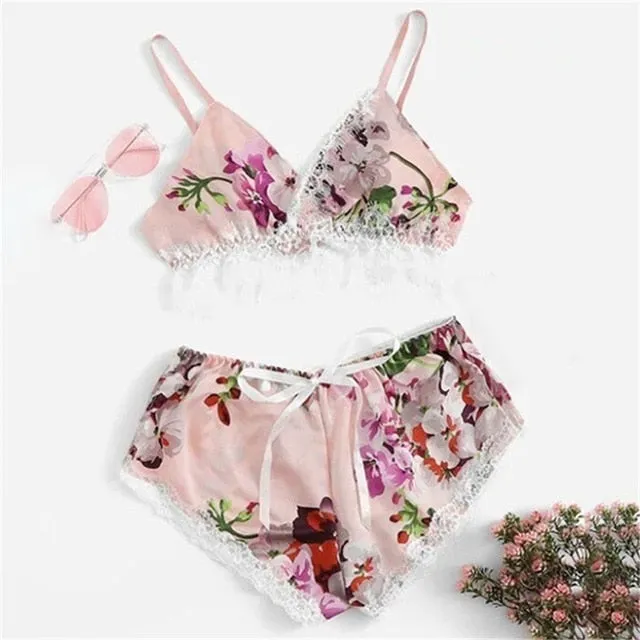Designer Sexy Lace Sleeveless Sling Pajamas Set