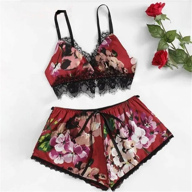 Designer Sexy Lace Sleeveless Sling Pajamas Set