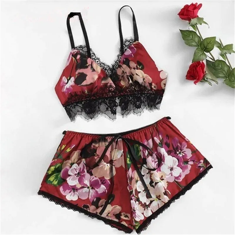 Designer Sexy Lace Sleeveless Sling Pajamas Set