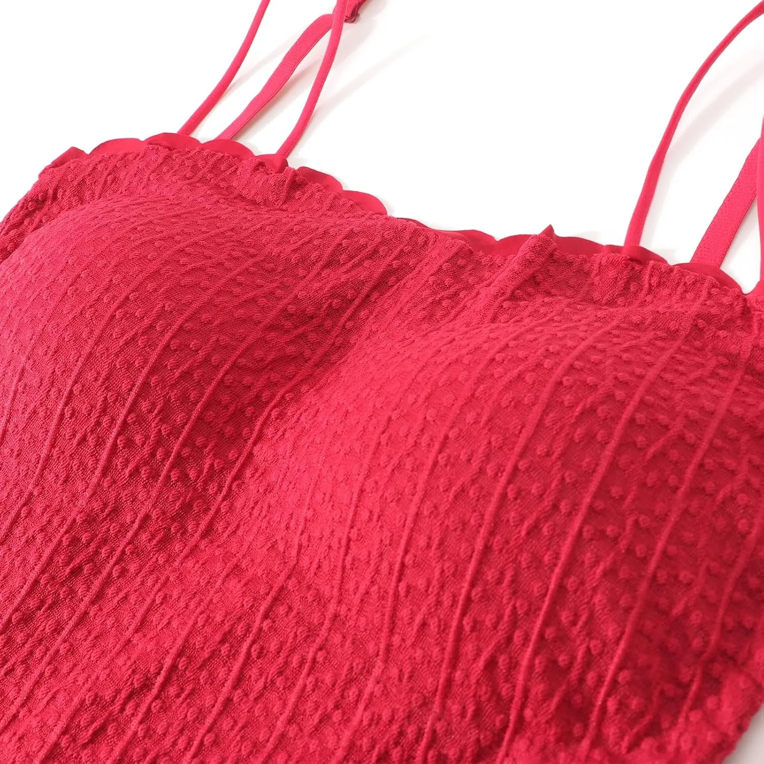 DRESHOW Lace Bralette Tank Tops Wireless Bra Lace Crop Top Padded Stretch Spaghetti Thin Strap Yoga Sports Bra for Women