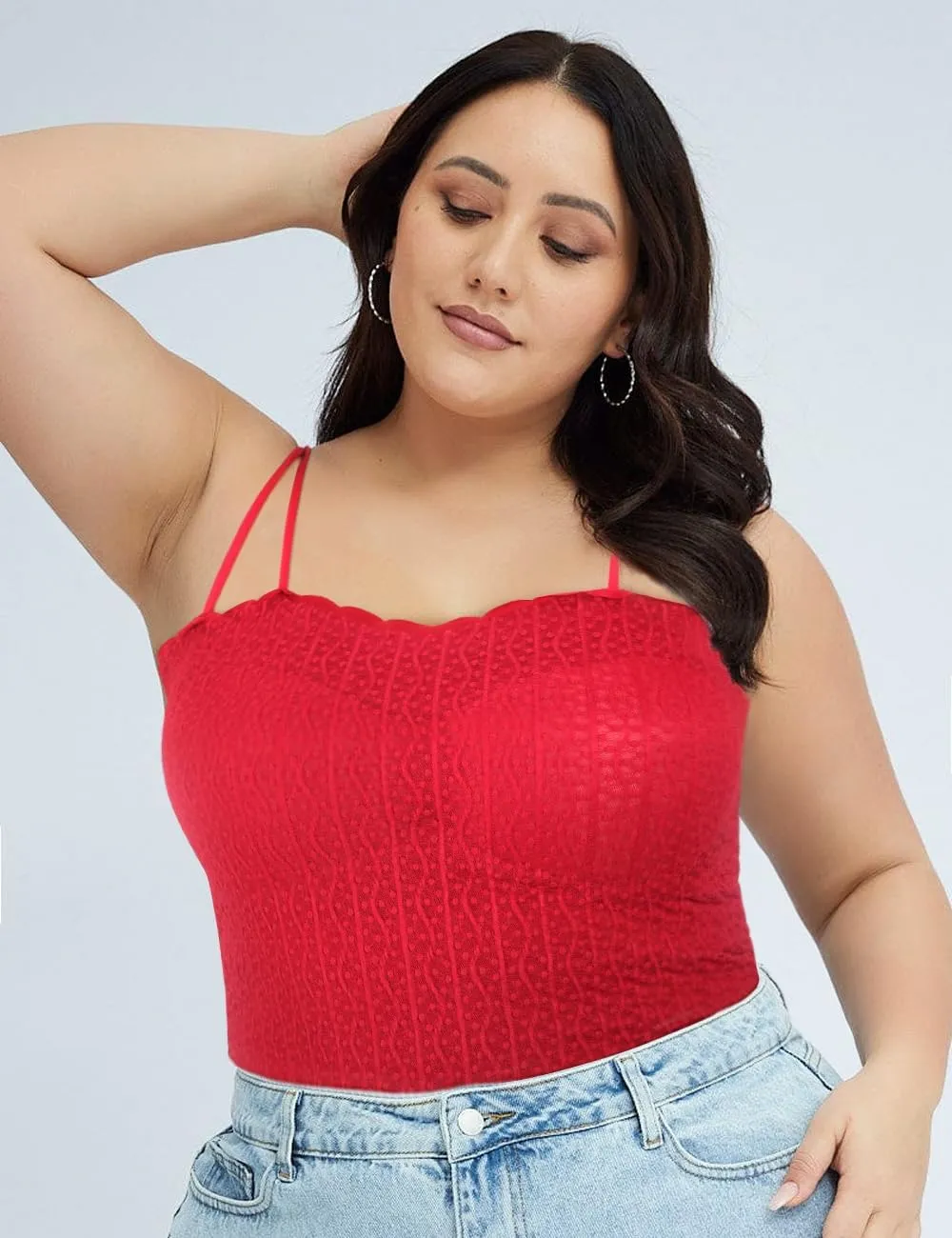 DRESHOW Lace Bralette Tank Tops Wireless Bra Lace Crop Top Padded Stretch Spaghetti Thin Strap Yoga Sports Bra for Women