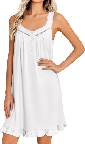 Ekouaer Nightgowns for Women Sleeveless Night gown Victorian House Dress Soft Nightdress Ladies Chemise