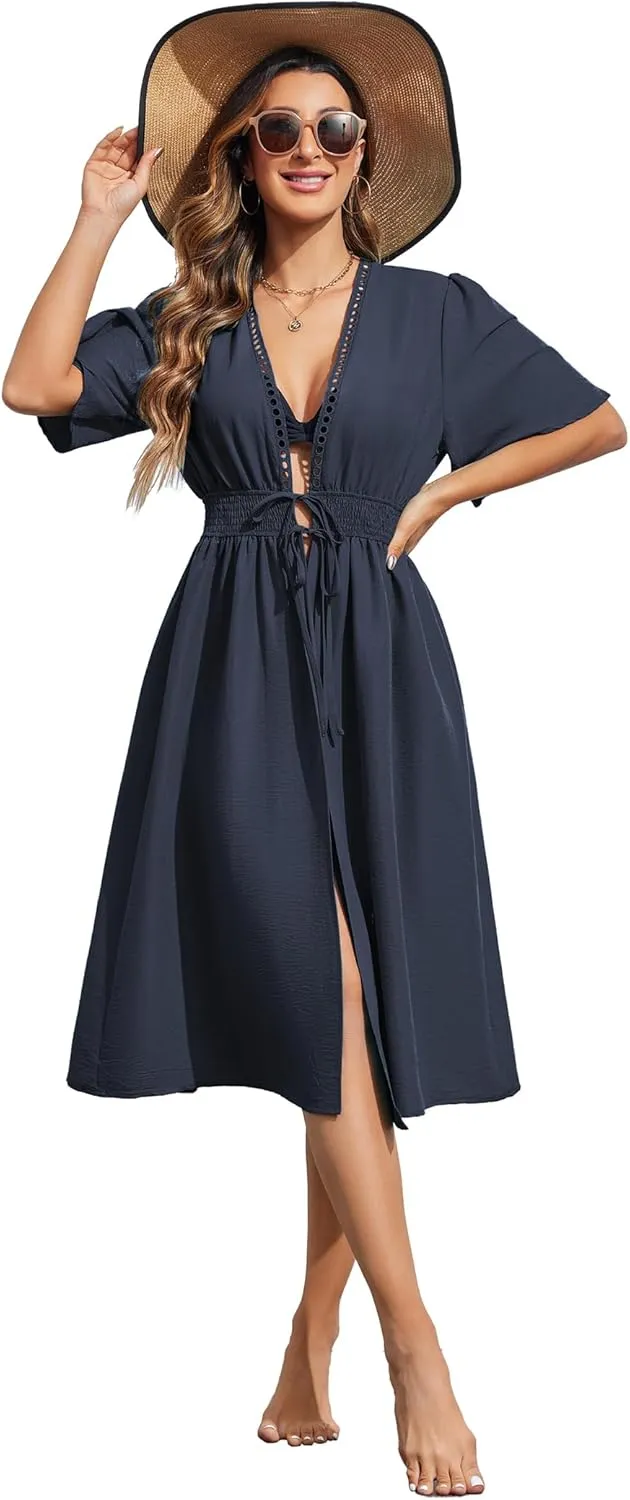Ekouaer Women's Swimwear Cover Ups Sexy Open Front Beach Bikini Swimsuit Kimono Cardigan Cover Up Long Flowy Beachwear