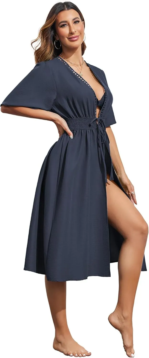 Ekouaer Women's Swimwear Cover Ups Sexy Open Front Beach Bikini Swimsuit Kimono Cardigan Cover Up Long Flowy Beachwear