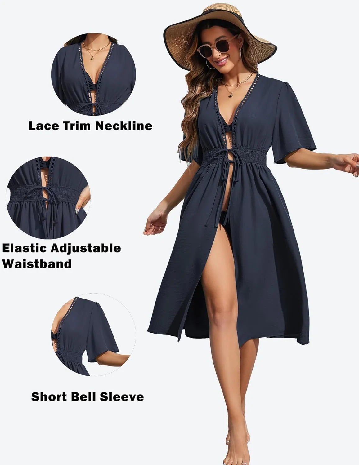 Ekouaer Women's Swimwear Cover Ups Sexy Open Front Beach Bikini Swimsuit Kimono Cardigan Cover Up Long Flowy Beachwear