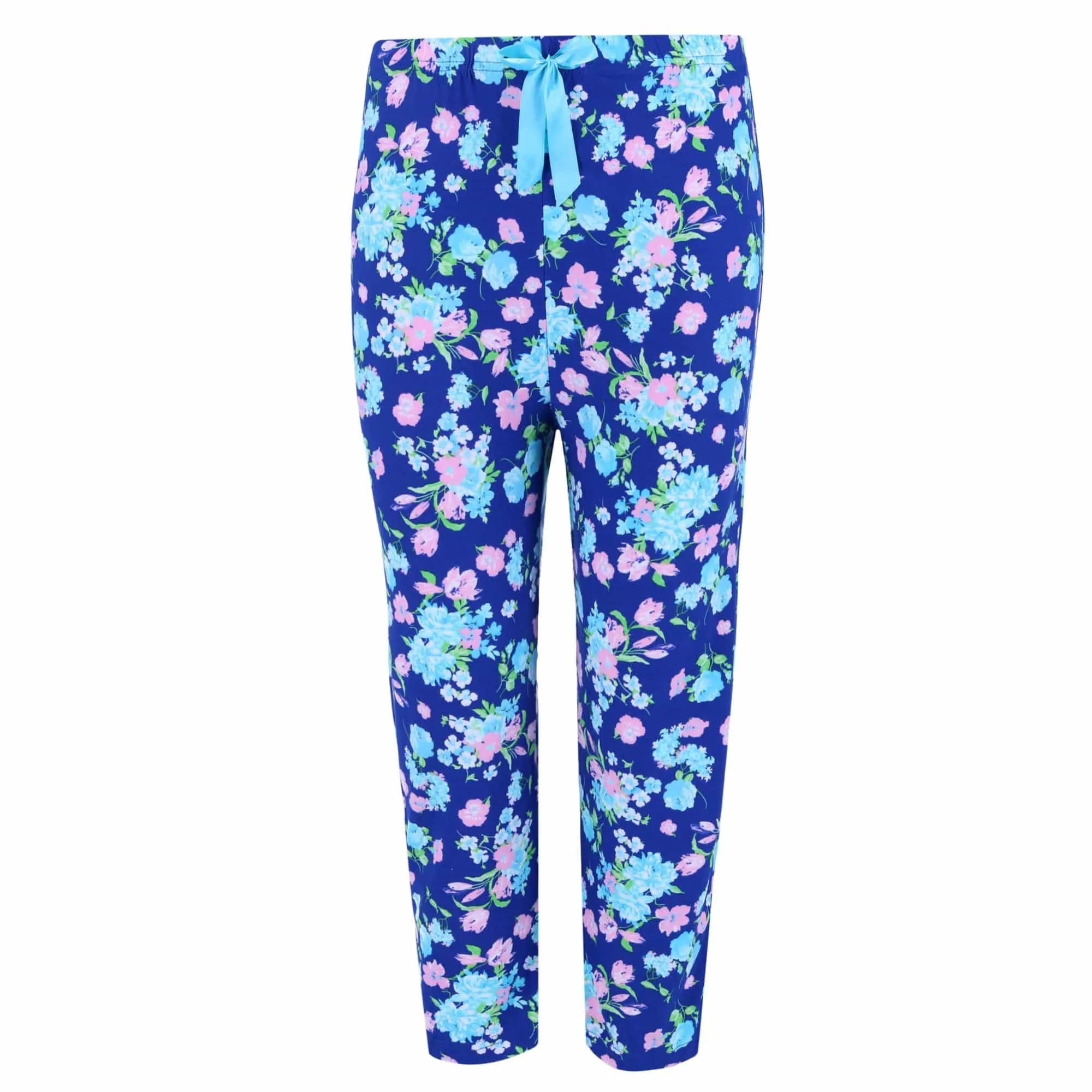 Elegant Emily Women's Blue Floral Capri Sleep Set