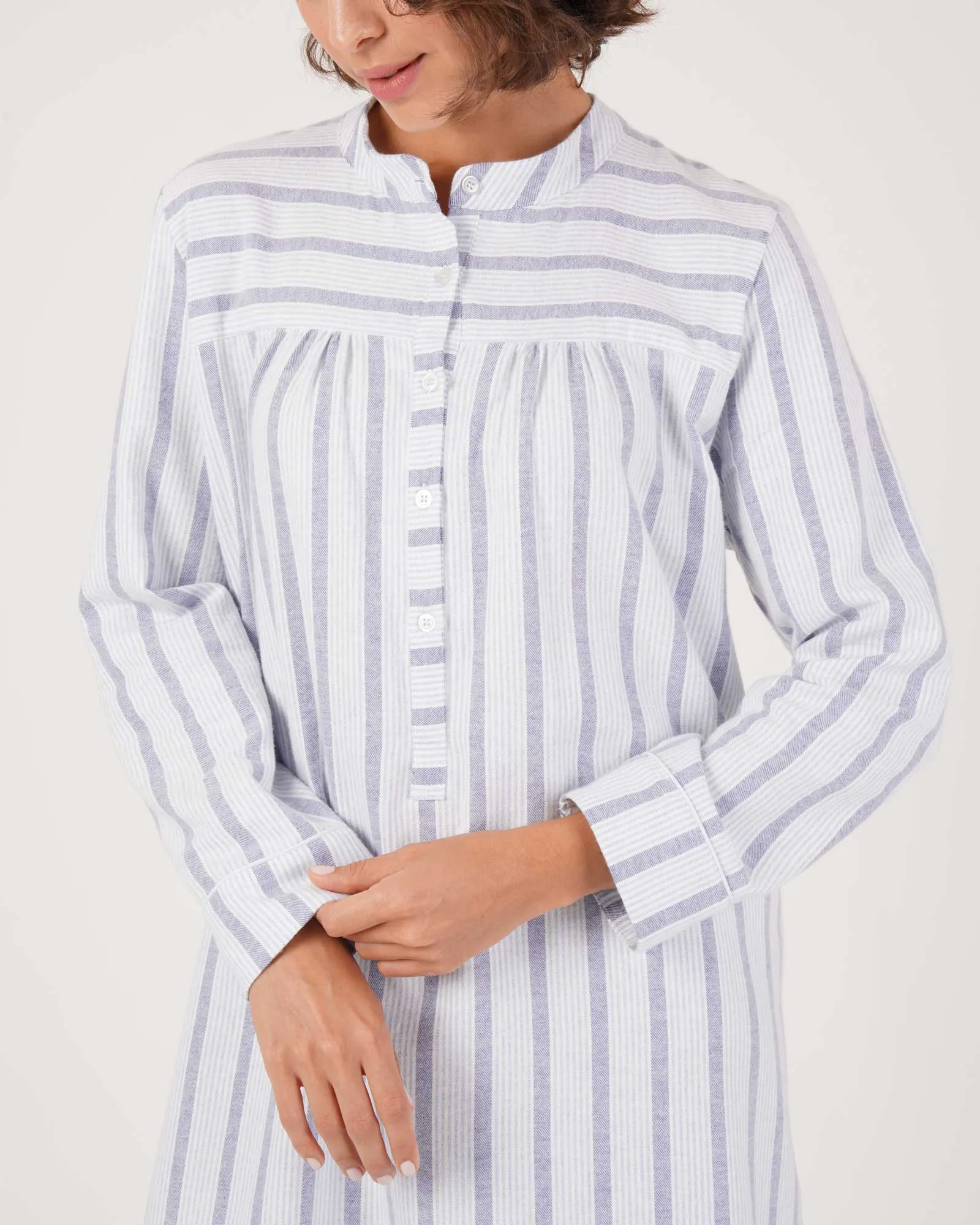 Josephine Brushed Cotton Nightdress - Ripple Stripe