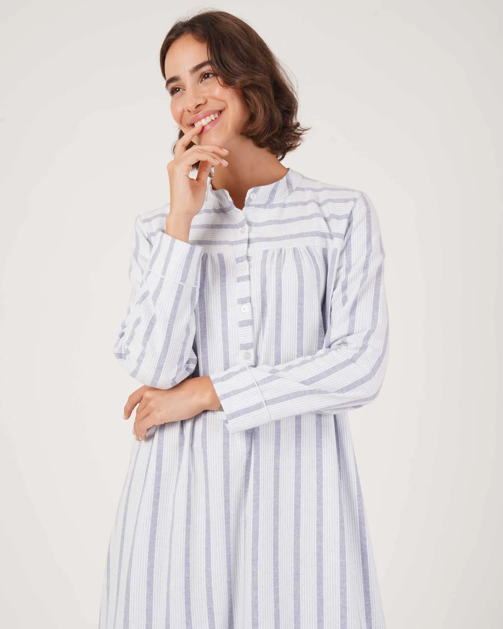 Josephine Brushed Cotton Nightdress - Ripple Stripe