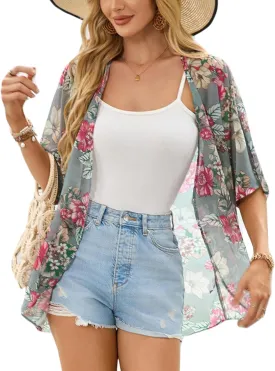 Kimonos for Women Summer Top Beach Cover up Lightweight Cardigan Floral Bathing Swimsuit Casual Tops Loose Fit