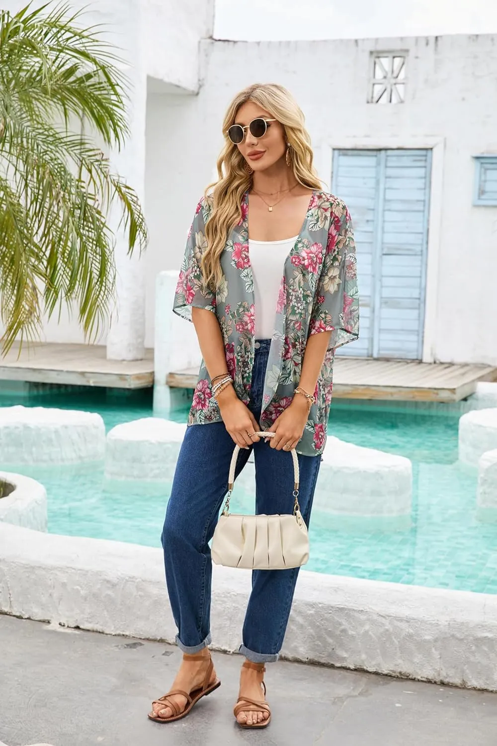Kimonos for Women Summer Top Beach Cover up Lightweight Cardigan Floral Bathing Swimsuit Casual Tops Loose Fit