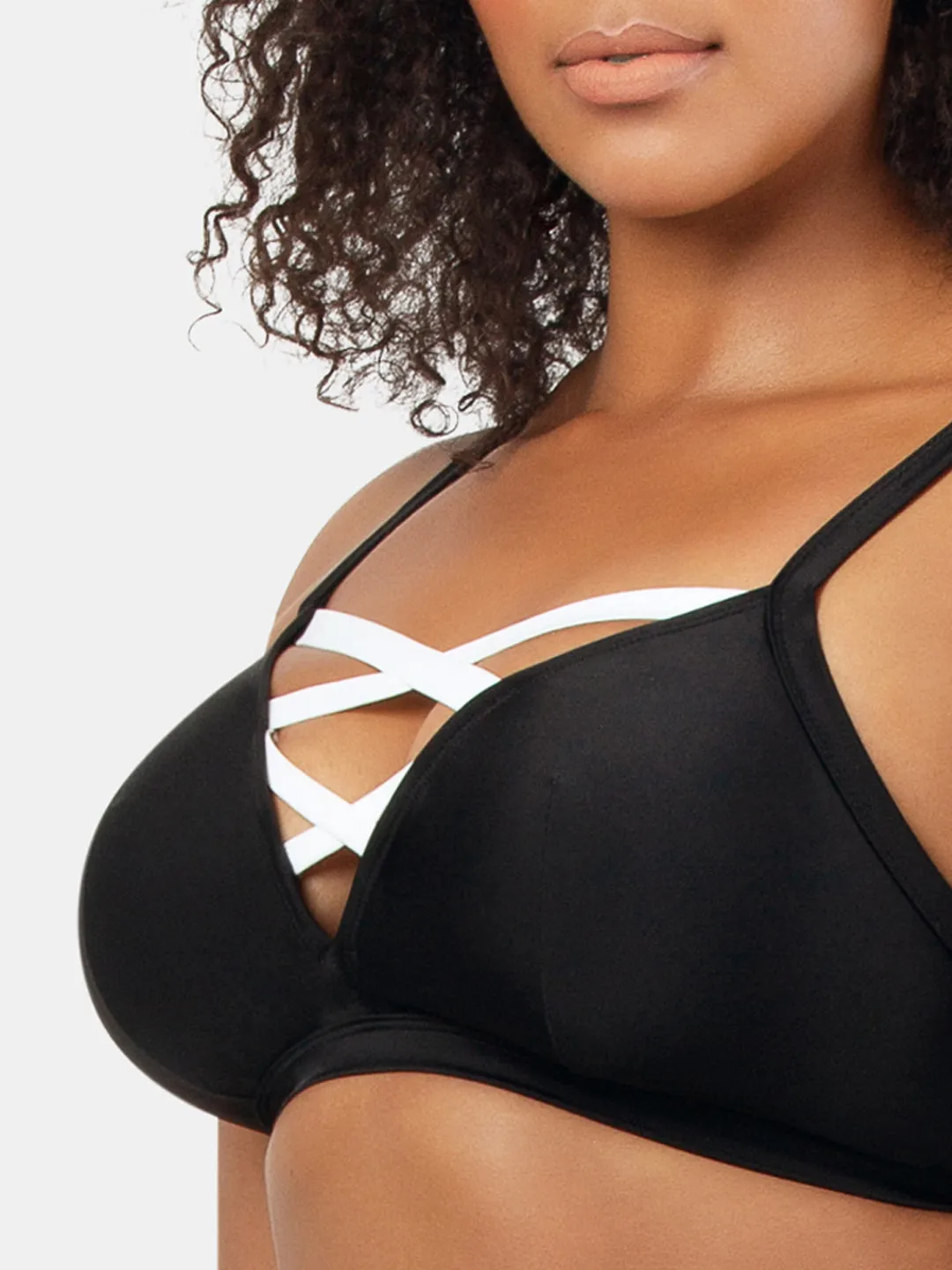 Lauren Triangle Swim Top - Black w White - S8222