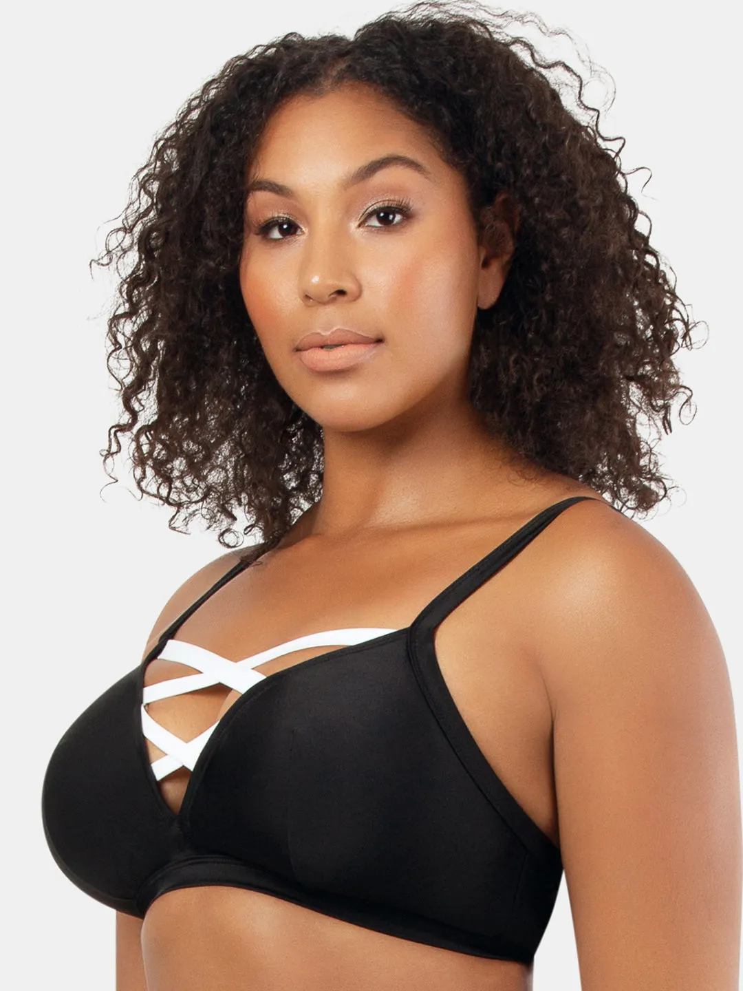 Lauren Triangle Swim Top - Black w White - S8222