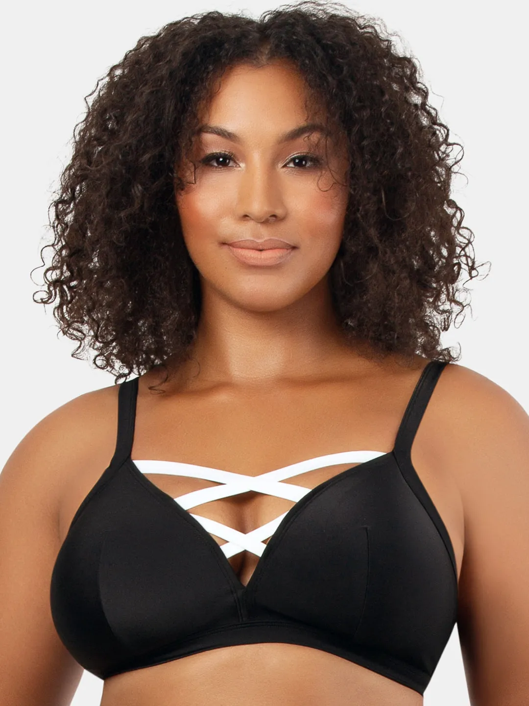 Lauren Triangle Swim Top - Black w White - S8222