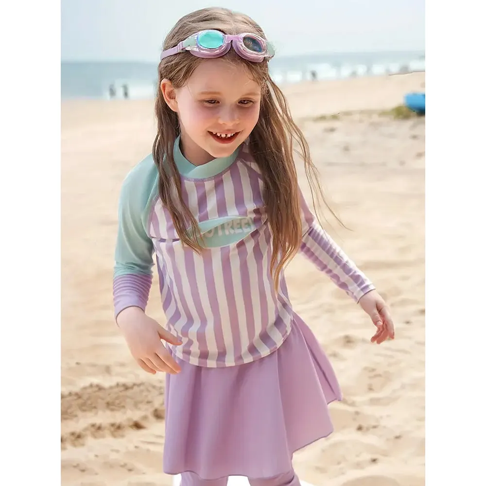 Little Surprise Box Purple & Mint Green Stripes 2pcs Full Length Swimsuit for Girls with UPF 50 