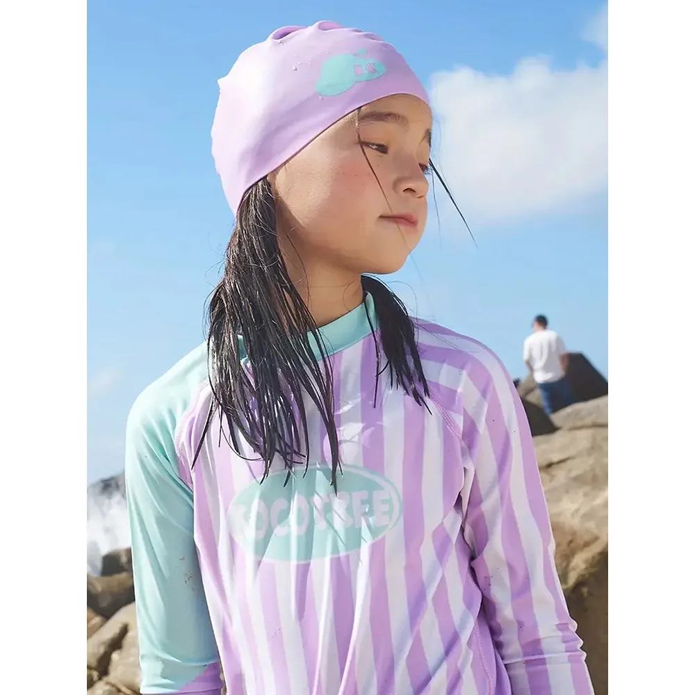 Little Surprise Box Purple & Mint Green Stripes 2pcs Full Length Swimsuit for Girls with UPF 50 